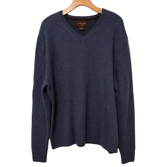 Black Brown 1826 V-Neck Sweater Lambs Wool Blend Blue Elbow Patches Mens XXL - Picture 1 of 13